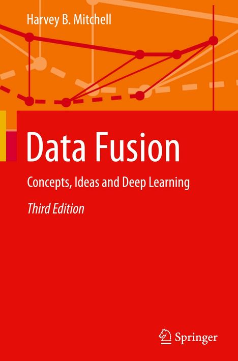 „Harvey B. Mitchell, Data Fusion: Concepts, Ideas and Deep Learning, Third Edition“. Roter Hintergrund mit Diagramm.