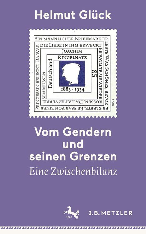 "Helmut Glück, Vom Gendern und seinen Grenzen, Eine Zwischenbilanz." Eine Briefmarke mit Joachim Ringelnatz ist abgebildet.