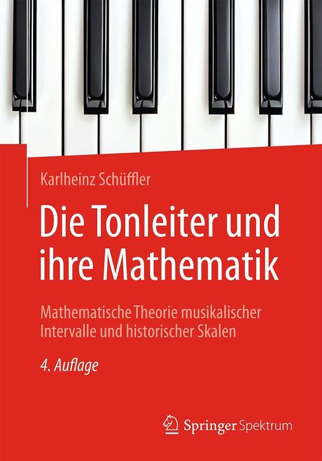 Text: "Die Tonleiter und ihre Mathematik" von Karlheinz Schüffler, rote Abdeckung mit Klaviertasten oben.