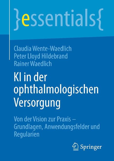 Blauer Hintergrund mit Text: "KI in der ophthalmologischen Versorgung" und einem Springer-Logo.