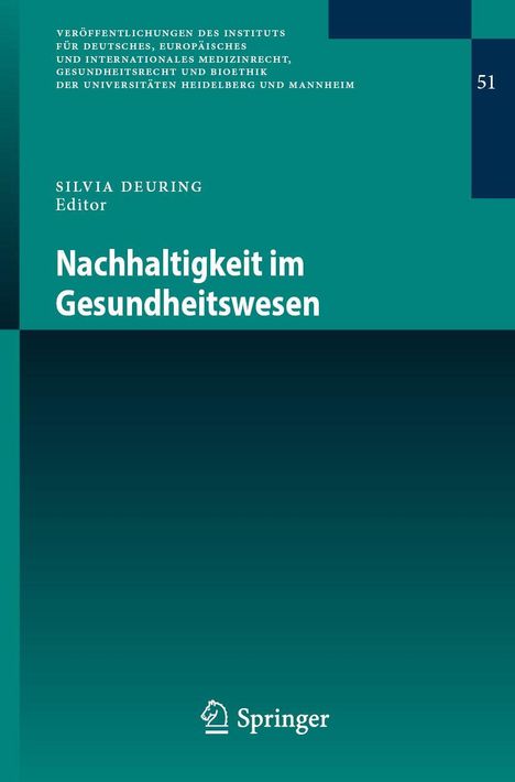 „Nachhaltigkeit im Gesundheitswesen“ von Silvia Deuring. Grün-blaues Buchcover mit Springer-Logo.