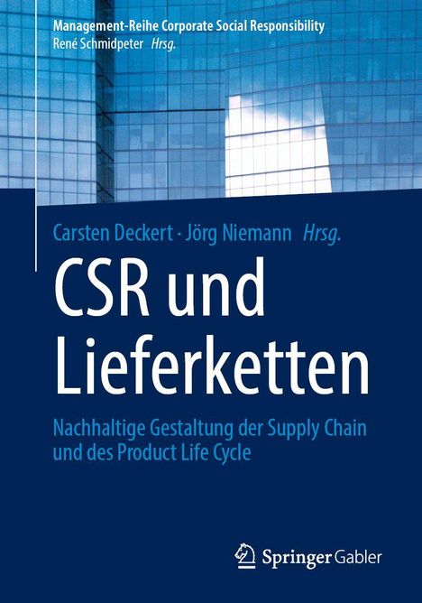 "CSR und Lieferketten" in großer, weißer Schrift auf blauem Hintergrund, Springer Gabler Logo unten.