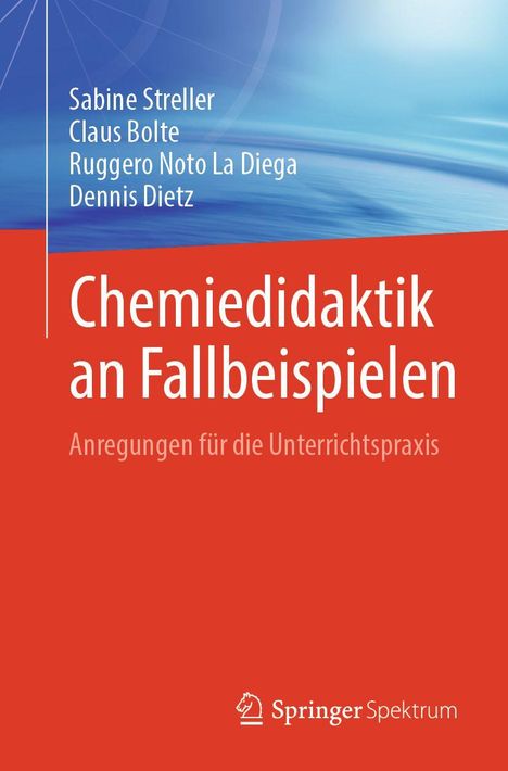 Text: "Chemiedidaktik an Fallbeispielen: Anregungen für die Unterrichtspraxis" von Sabine Streller u.a. Blauer Hintergrund.
