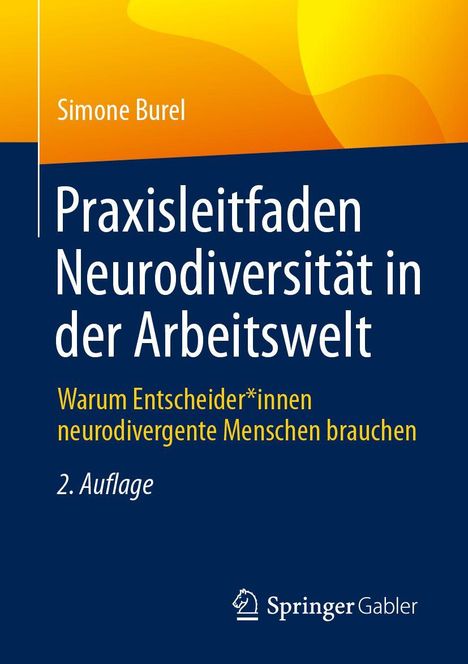 "Praxisleitfaden Neurodiversität in der Arbeitswelt", von Simone Burel. Blaue Abdeckung mit Springer Gabler Logo.