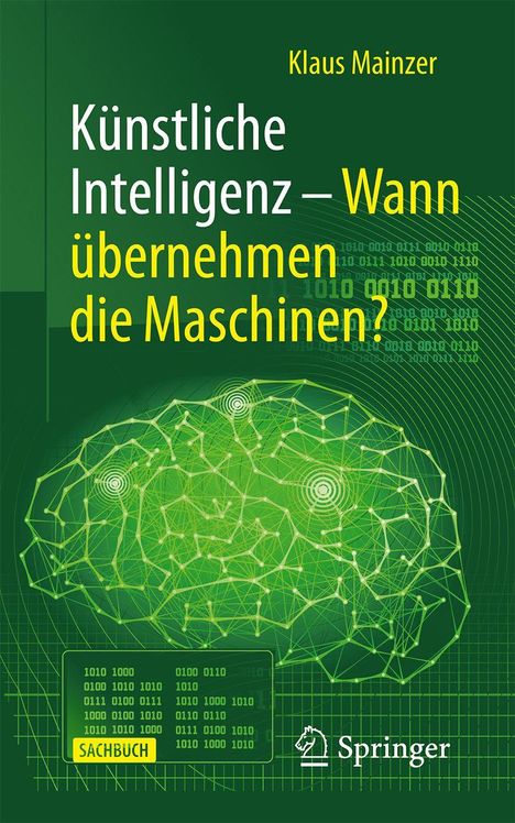 Text: "Künstliche Intelligenz - Wann übernehmen die Maschinen?" Autor: Klaus Mainzer. Illustration: Netzwerk auf grünem Hintergrund.