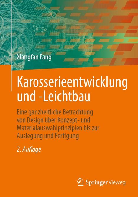 Titel: "Karosserieentwicklung und -Leichtbau". 
Untertitel: Design, Konzept und Fertigung. 
Illustration eines Autos im Hintergrund.