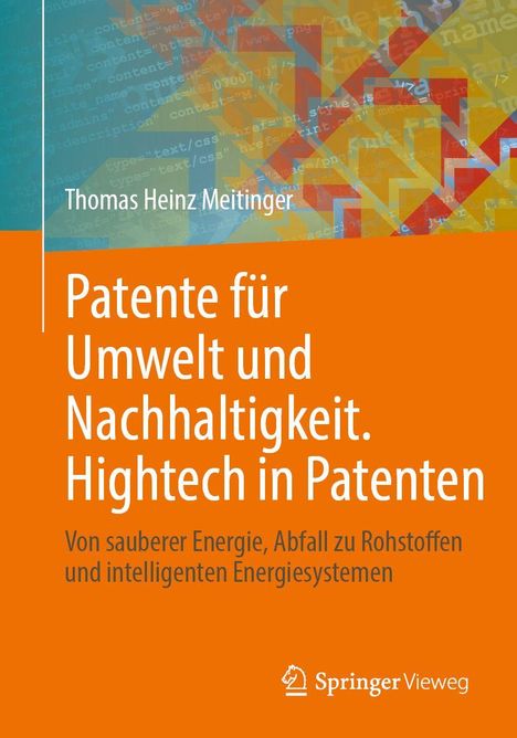 Text: "Patente für Umwelt und Nachhaltigkeit. Hightech in Patenten." Illustration mit bunten geometrischen Formen.