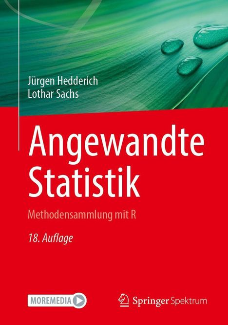 "Angewandte Statistik", 18. Auflage, Autoren: Jürgen Hedderich, Lothar Sachs, mit grünen Blattstrukturen oben.