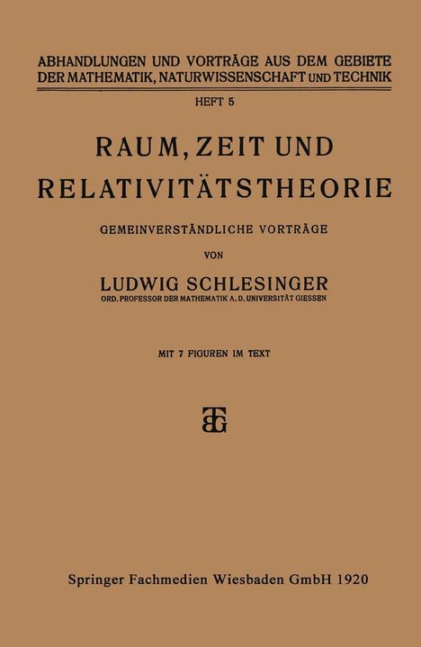 Ludwig Schlesinger: Raum, Zeit und Relativitätstheorie, Buch