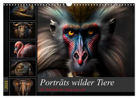 Dirk Meutzner: Porträts wilder Tiere (Wandkalender 2024 DIN A3 quer), CALVENDO Monatskalender, Kalender