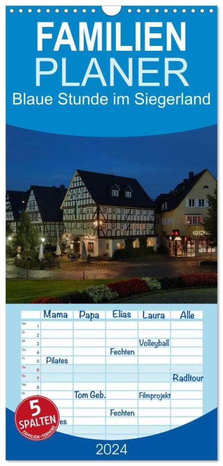 Schneider Foto Alexander Schneider: Familienplaner 2024 - Blaue Stunde im Siegerland mit 5 Spalten (Wandkalender, 21 x 45 cm) CALVENDO, Kalender