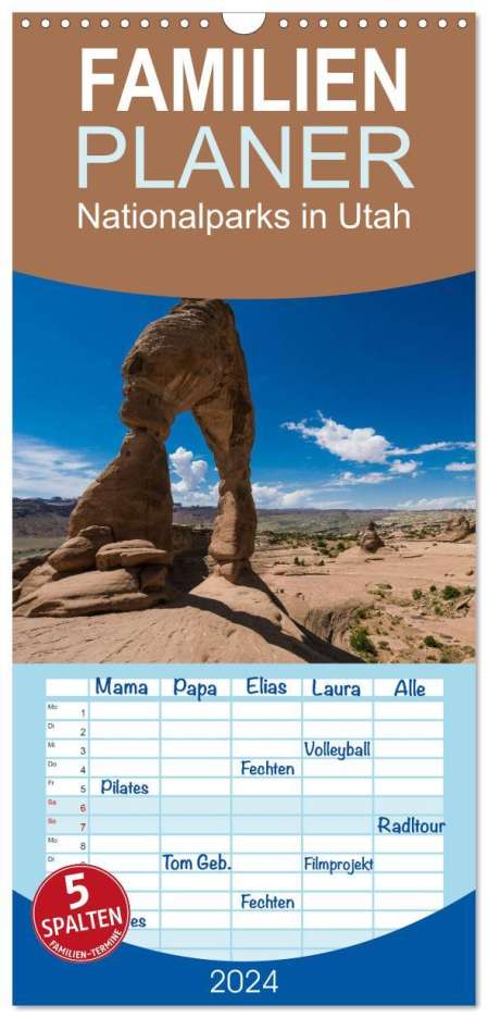 Rolf Hitzbleck: Familienplaner 2024 - Nationalparks in Utah mit 5 Spalten (Wandkalender, 21 x 45 cm) CALVENDO, Kalender