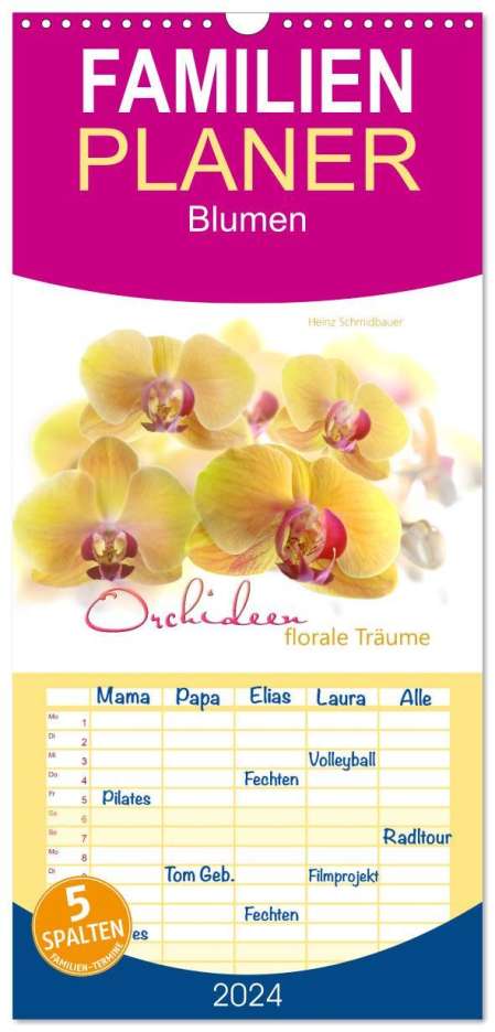 Heinz Schmidbauer: Familienplaner 2024 - Orchideen florale Träume mit 5 Spalten (Wandkalender, 21 x 45 cm) CALVENDO, Kalender