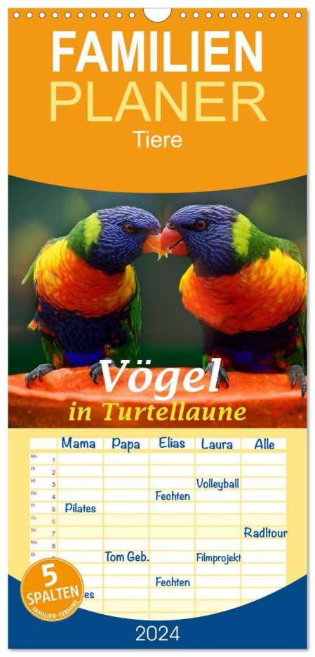 Liselotte Brunner-Klaus: Familienplaner 2024 - Vögel in Turtellaune mit 5 Spalten (Wandkalender, 21 x 45 cm) CALVENDO, Kalender