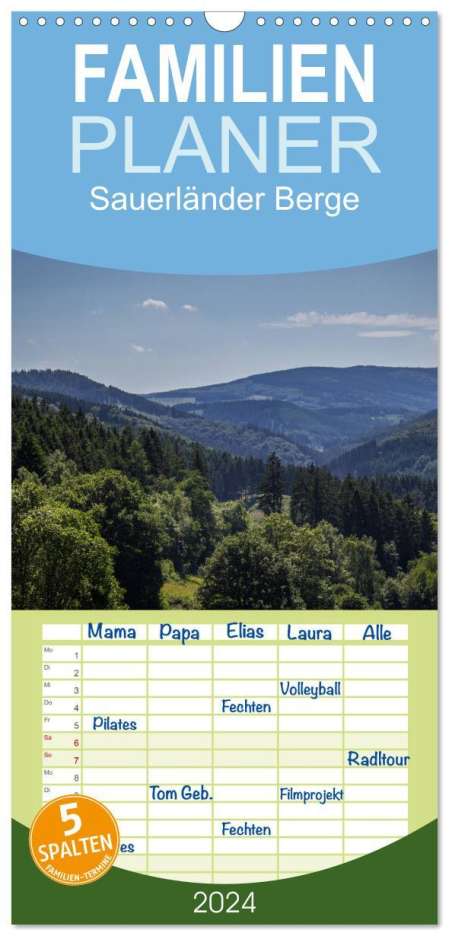 Simone Rein: Familienplaner 2024 - Sauerländer Berge mit 5 Spalten (Wandkalender, 21 x 45 cm) CALVENDO, Kalender