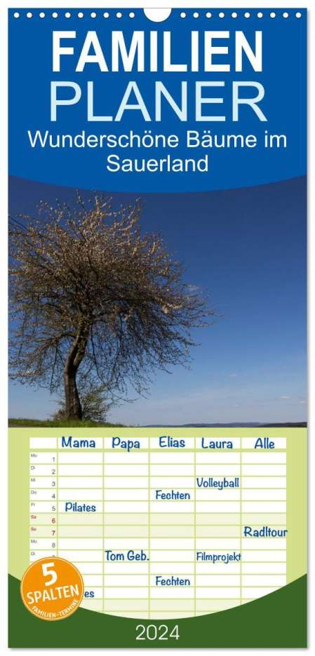 Simone Rein: Familienplaner 2024 - Wunderschöne Bäume im Sauerland mit 5 Spalten (Wandkalender, 21 x 45 cm) CALVENDO, Kalender