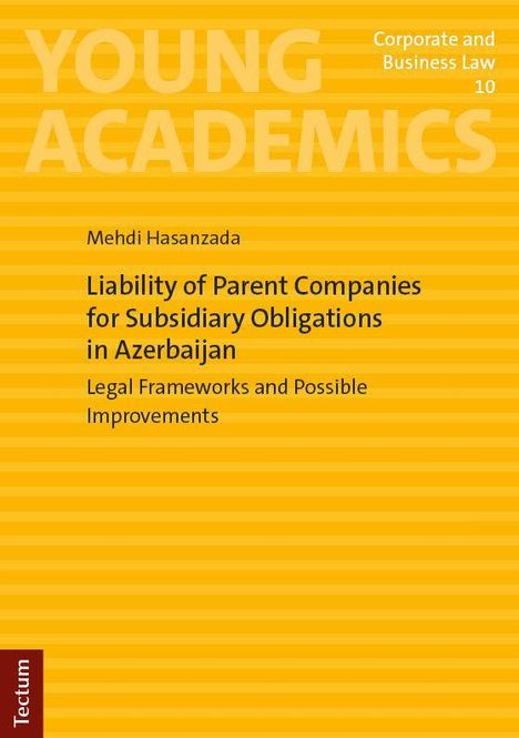 Titel: "Liability of Parent Companies for Subsidiary Obligations in Azerbaijan". Gestreiftes gelbes Buchcover.