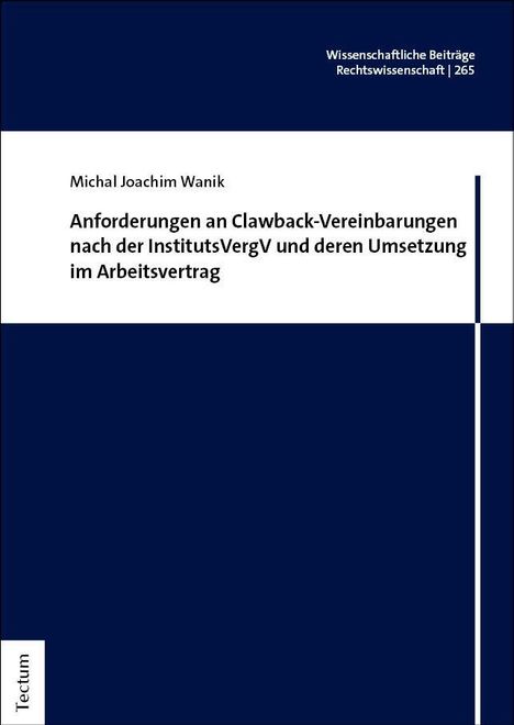"Wissenschaftliche Beiträge | Rechtswissenschaft | 265" und "Michal Joachim Wanik" oben, blauer Hintergrund.