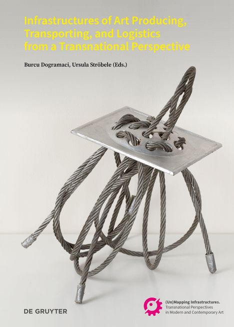 "Infrastructures of Art Producing, Transporting, and Logistics from a Transnational Perspective" in Gelb. Stahlseil-Installation.