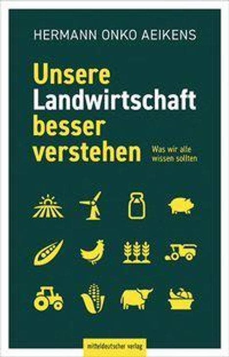 Titel: "Unsere Landwirtschaft besser verstehen"; Autor: Hermann Onko Aeikens; Symbole: Traktor, Tiere, Pflanzen.