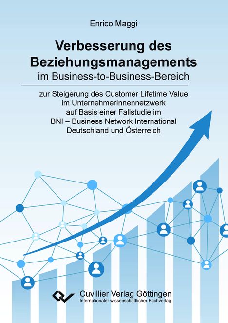 „Verbesserung des Beziehungsmanagements im Business-to-Business-Bereich“; Netzwerkdiagramm mit aufsteigendem Pfeil.
