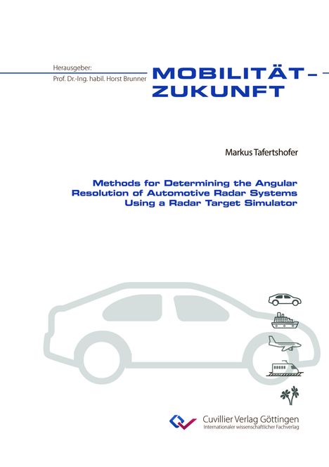 Titel "MOBILITÄT – ZUKUNFT". Markus Tafertshofer. Silhouette eines Autos mit Icons von Auto, Schiff, Flugzeug und Zug.