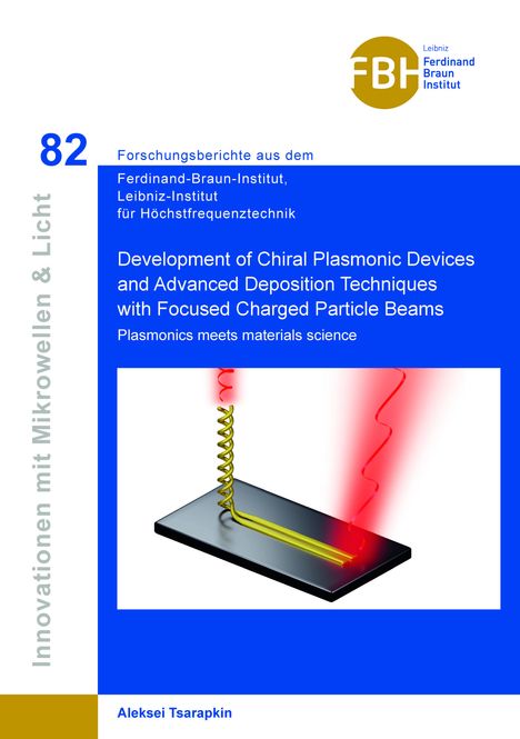 Entwicklung von Chiral Plasmonic Devices, Illustration mit spiralförmiger Struktur auf dunklem Hintergrund.