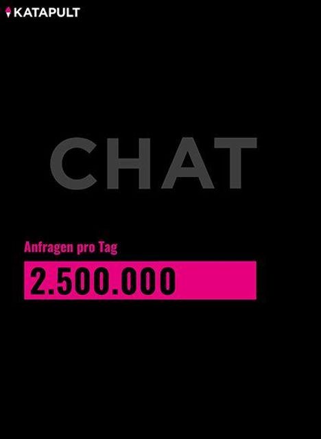 CH@T. Anfragen pro Tag: 2.500.000. KATAPULT-Logo oben links in weiß und pink. Schwarzer Hintergrund.