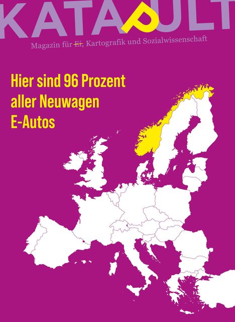 "Hier sind 96 Prozent aller Neuwagen E-Autos." zeigt Karte Europas, Norwegen gelb hervorgehoben.