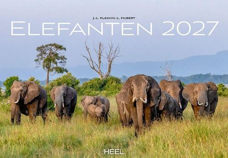"Elefanten 2027", Autoren J.-L. Klein und M.-L. Hubert, unten "HEEL". Eine Herde Elefanten auf einer grünen Wiese.