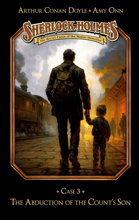 "Arthur Conan Doyle, Amy Onn. Sherlock Holmes: The Secret Cases. Case 3: The Abduction of the Count’s Son." Logo: Mann und Kind am Bahnhof.