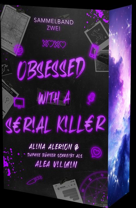 „Sammelband Zwei: Obsessed with a Serial Killer“ von Alina Alerion & Daphne Bühner als Alea Villain. Neon-Pink auf Schwarz.