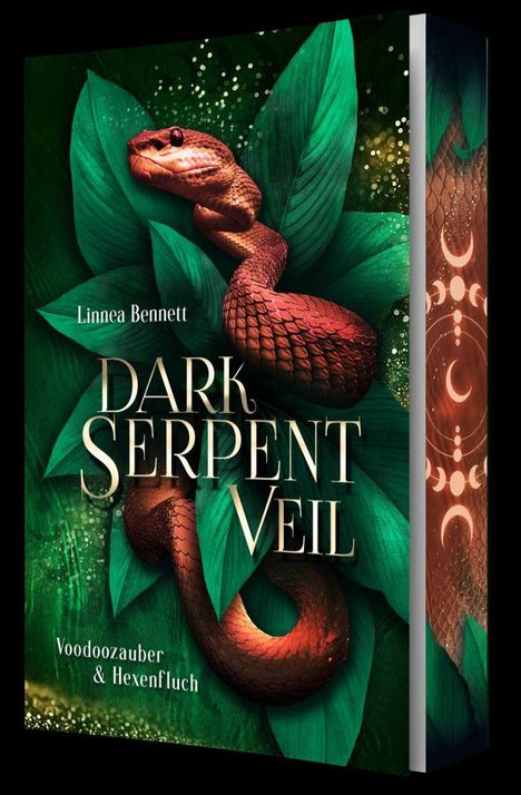 Linnea Bennett, "Dark Serpent Veil", Voodoozauber & Hexenfluch. Illustration: Eine rote Schlange auf grünen Blättern.