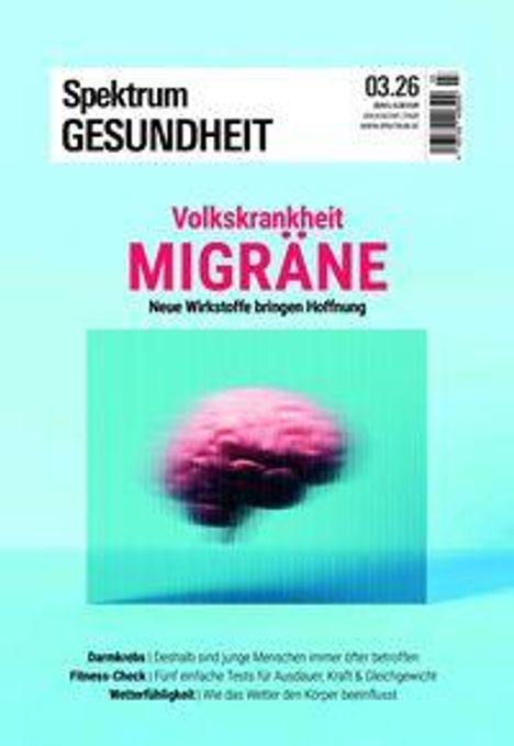 Spektrum Gesundheit, Volkskrankheit Migräne. Neue Wirkstoffe bringen Hoffnung. Illustration eines Gehirns.