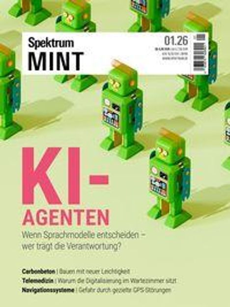 "KI-AGENTEN: Wenn Sprachmodelle entscheiden – wer trägt die Verantwortung?" Grüner Roboter als Illustration.