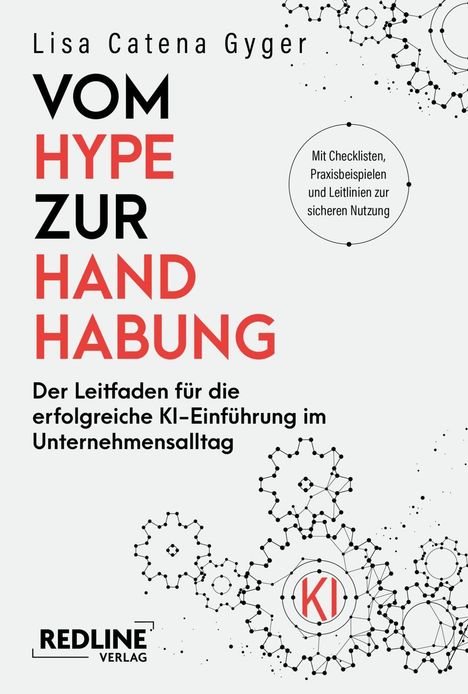 „VOM HYPE ZUR HANDHABUNG“ steht in großen Buchstaben. Darunter geometrische Muster und der Text „Mit Checklisten...“.
