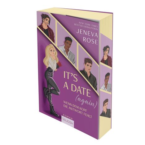 "New York Times Bestsellerautorin Jeneva Rose. IT'S A DATE (again) Wenn dem Kopf die Antwort fehlt." Illustration zeigt eine blonde Frau mit Rosen.