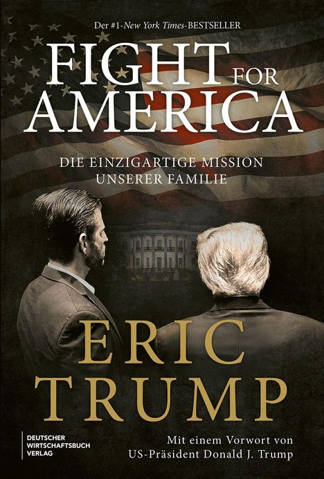 BUCH: Titel "Fight for America". Zwei Männer von hinten vor US-Flagge und einem Gebäude.