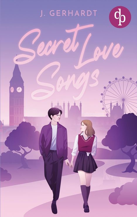„Secret Love Songs“ von J. Gerhardt. Illustration eines Paares, das in London Hand in Hand geht, mit Big Ben im Hintergrund.