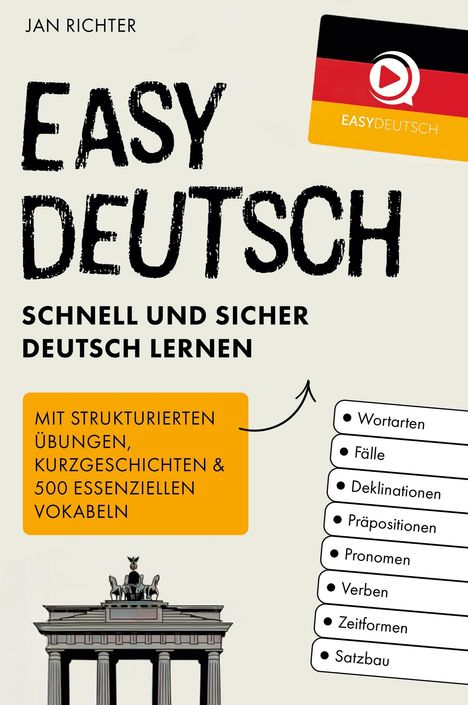 "Easy Deutsch. Schnell und sicher Deutsch lernen. Mit strukturierten Übungen. Illustration des Brandenburger Tors."
