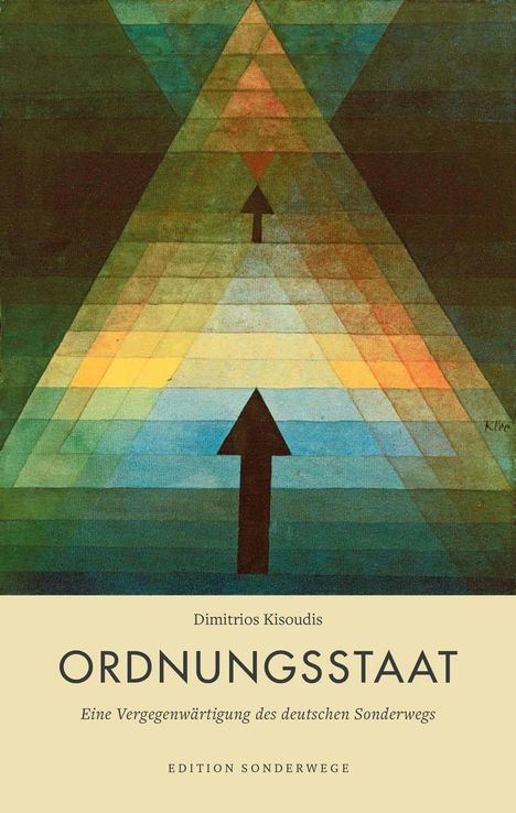 „ORDNUNGSSTAAT“ von Dimitrios Kisoudis. Untertitel: „Eine Vergegenwärtigung des deutschen Sonderwegs“. Edition Sonderwege. Darüber ein Gemälde: Eine Farbkomposition aus Dreiecken in Grün-, Blau- und Brauntönen.