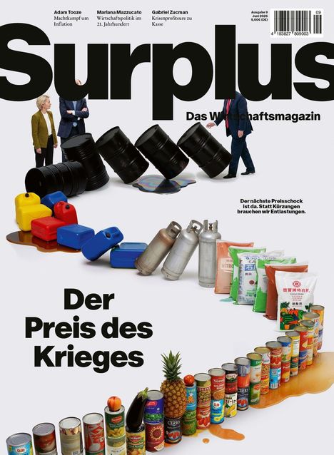 "Adam Tooze: Machtkampf um Inflation. Der Preis des Krieges. Öl- und Lebensmittelbehälter, einige umgekippt und ausgelaufen."