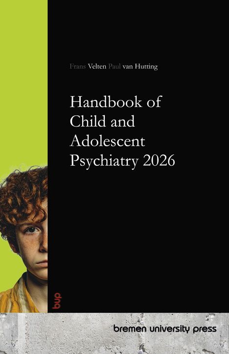 „Handbook of Child and Adolescent Psychiatry 2026“, Bild eines Jungen vor grünem Hintergrund, Verlagsname unten.