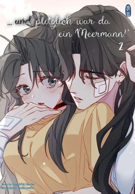 „... und plötzlich war da ein Meermann! 2“. Zwei Anime-Figuren, eng umschlungen, mit nachdenklichen Gesichtern.