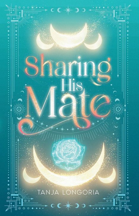 "Sharing His Mate" von Tanja Longoria. Blaues Design mit Mondphasen, einer Rose und dekorativen Mustern.