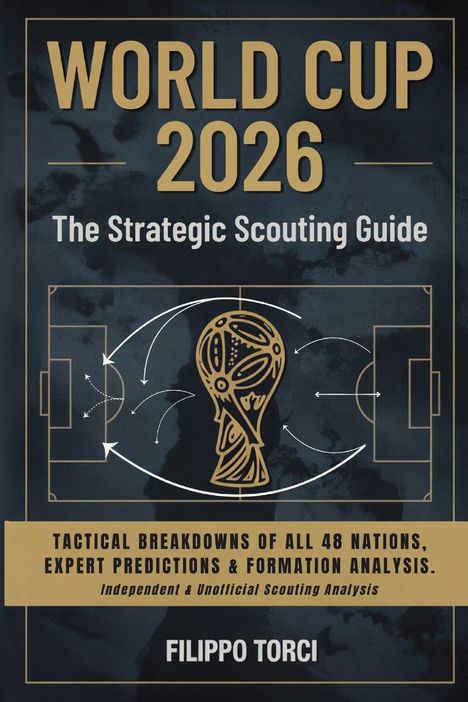 „World Cup 2026: The Strategic Scouting Guide“ steht oben. Designs von Fußballfeldern und Taktiken im Hintergrund.