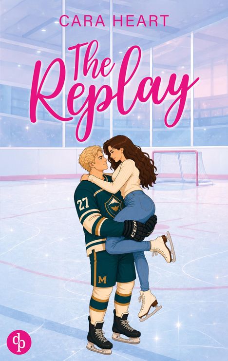 Text: "CARA HEART", "The Replay". Illustration von einem Hockeyspieler, der eine Frau auf einer Eisbahn trägt.
