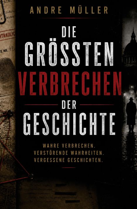"Die größten Verbrechen der Geschichte. Wahre Verbrechen. Verstörende Wahrheiten. Vergessene Geschichten." Krimi-Stil.