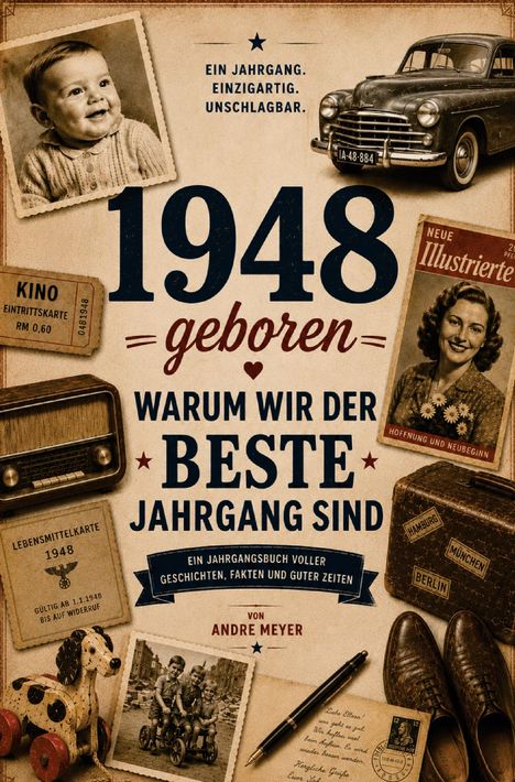 1948 geboren. Warum wir der beste Jahrgang sind. Ein Jahrgang. Einzigartig. Unschlagbar. Vintage-Fotos und Objekte.