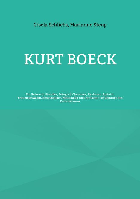 Grüner Hintergrund, Text: "Gisela Schliebs, Marianne Steup", "KURT BOECK", Beschreibung seiner vielfältigen Aktivitäten.